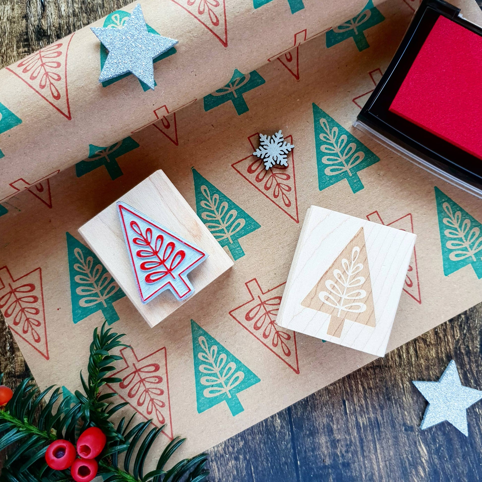 Christmas Scandi Trees Rubber Stamp Christmas Cardmaking