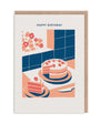 Birthday card with a cake illustration on a white background