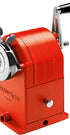 Red manual pencil sharpener with 'Caran d'Ache' branding on a white background
