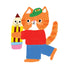 Vinyl Sticker with Illustration of a cat holding a pencil character on a white background