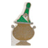 Decorative bottle with green label and gold design on a white background