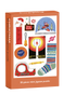Box of a 99 piece mini jigsaw puzzle with Christmas-themed illustrations on an orange background.