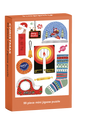 Box of a 99 piece mini jigsaw puzzle with Christmas-themed illustrations on an orange background.