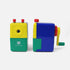 Two colorful pencil sharpeners on a white background