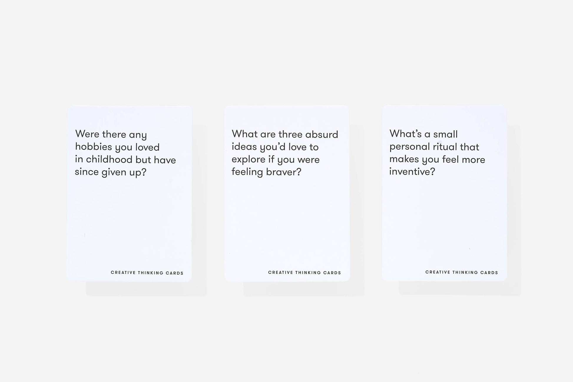 Three text prompts on a white background