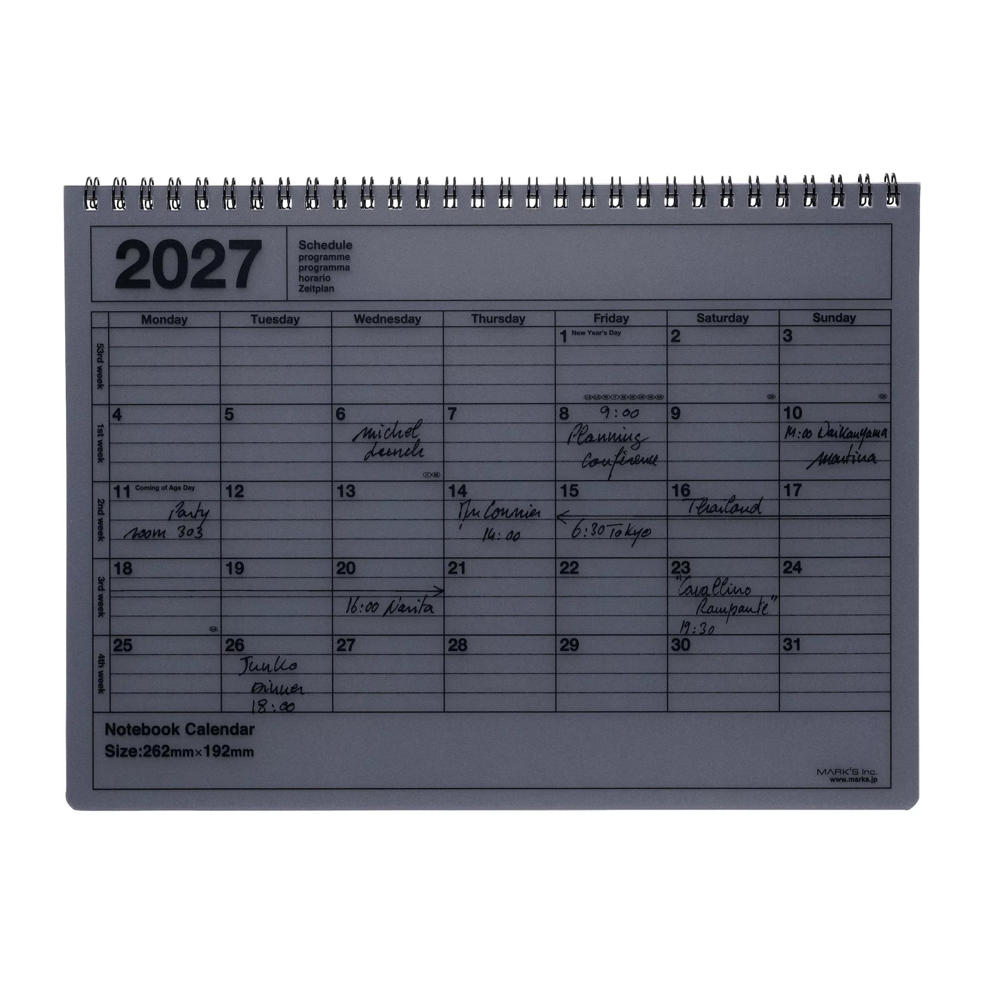 2027 calendar notebook on a white background