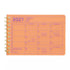 Orange spiral-bound calendar for 2027 with purple text on a white background