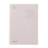 Light pink notebook with text on a white background