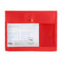 Red document holder with a label on a white background