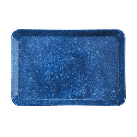 A rectangular blue tray with rounded corners and a speckled texture, shown from a top-down view on a white background.