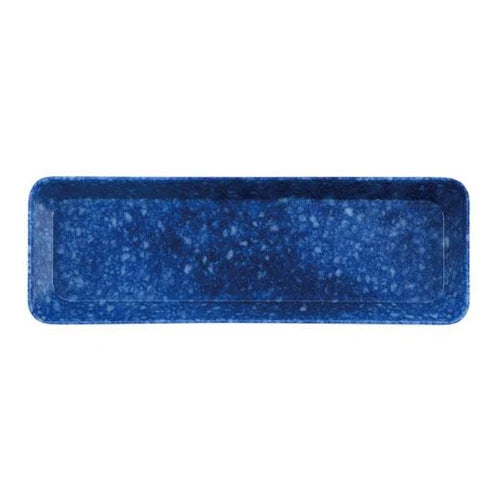 A rectangular blue tray with rounded corners and a speckled texture, shown from a top-down view on a plain white background.