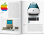 Open book showing images of Apple computers and the Apple logo.