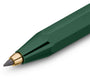 Green pencil with gold accents on a white background