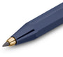 Blue pencil with gold accents on a white background