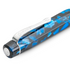 A close-up of a K460 fountain pen featuring a marbled blue and black resin body with a polished silver clip.