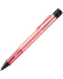Pink pen with black accents on a white background