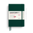 Leuchtturm1917 2027 daily planner in dark forest green with a white paper band around the middle, shown on a white background with a pen outline to the right.