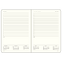 An open planner or calendar showing two cream-colored interior pages with lined writing areas, date headers, and small monthly calendar grids at the bottom.