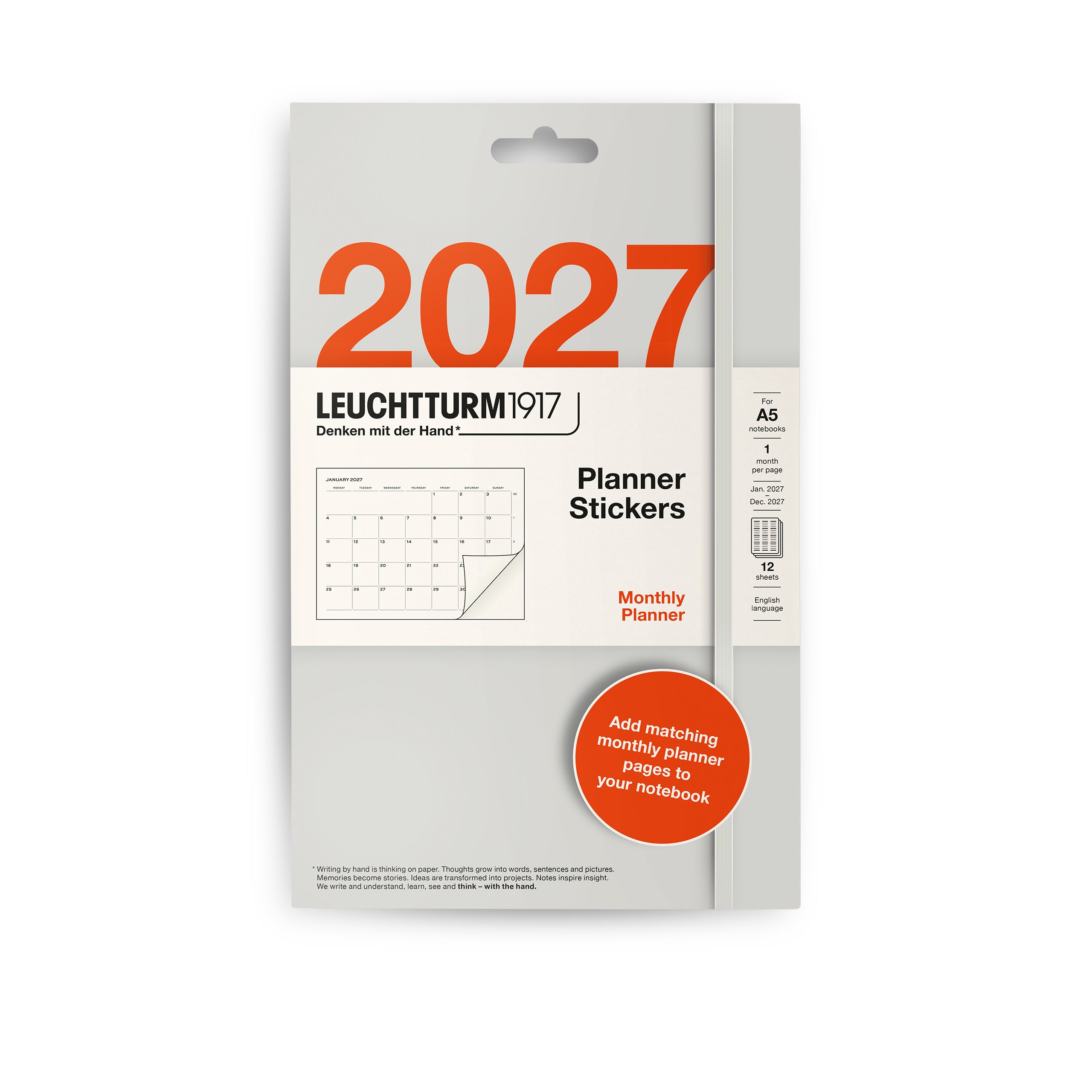 Leuchtturm1917 planner stickers packaging for 2027 on a white background
