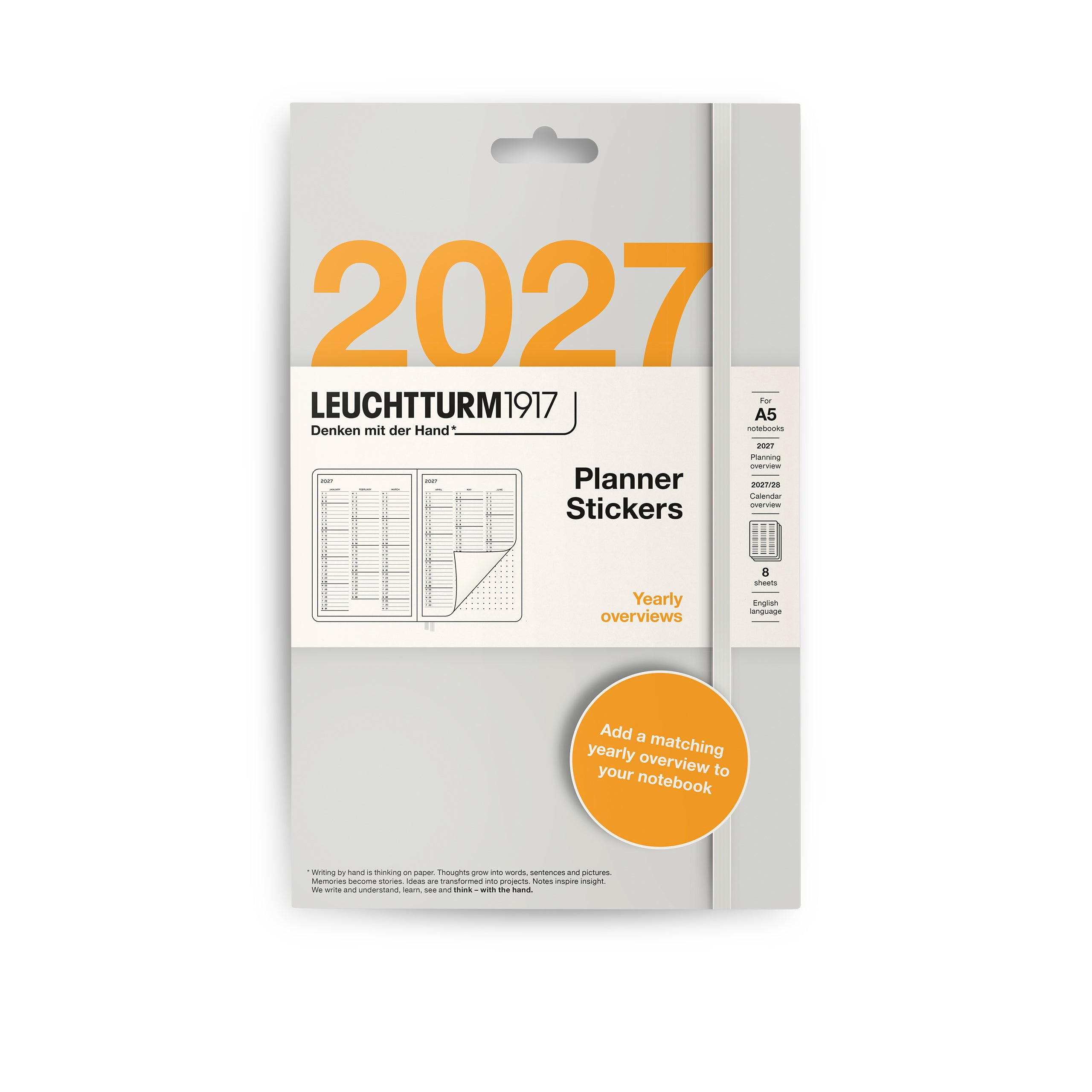 Leuchtturm1917 planner stickers packaging for 2027 on a white background