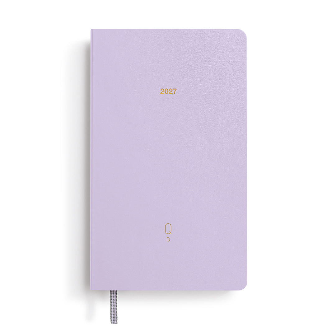 Purple planner with '2027' printed on it on a white background