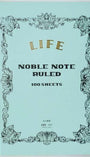 Notebook with decorative cover and 'Noble Note' text on a light blue background