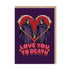 Two grim reapers holding hands and their scythes are in the shape of a heart on a purple background