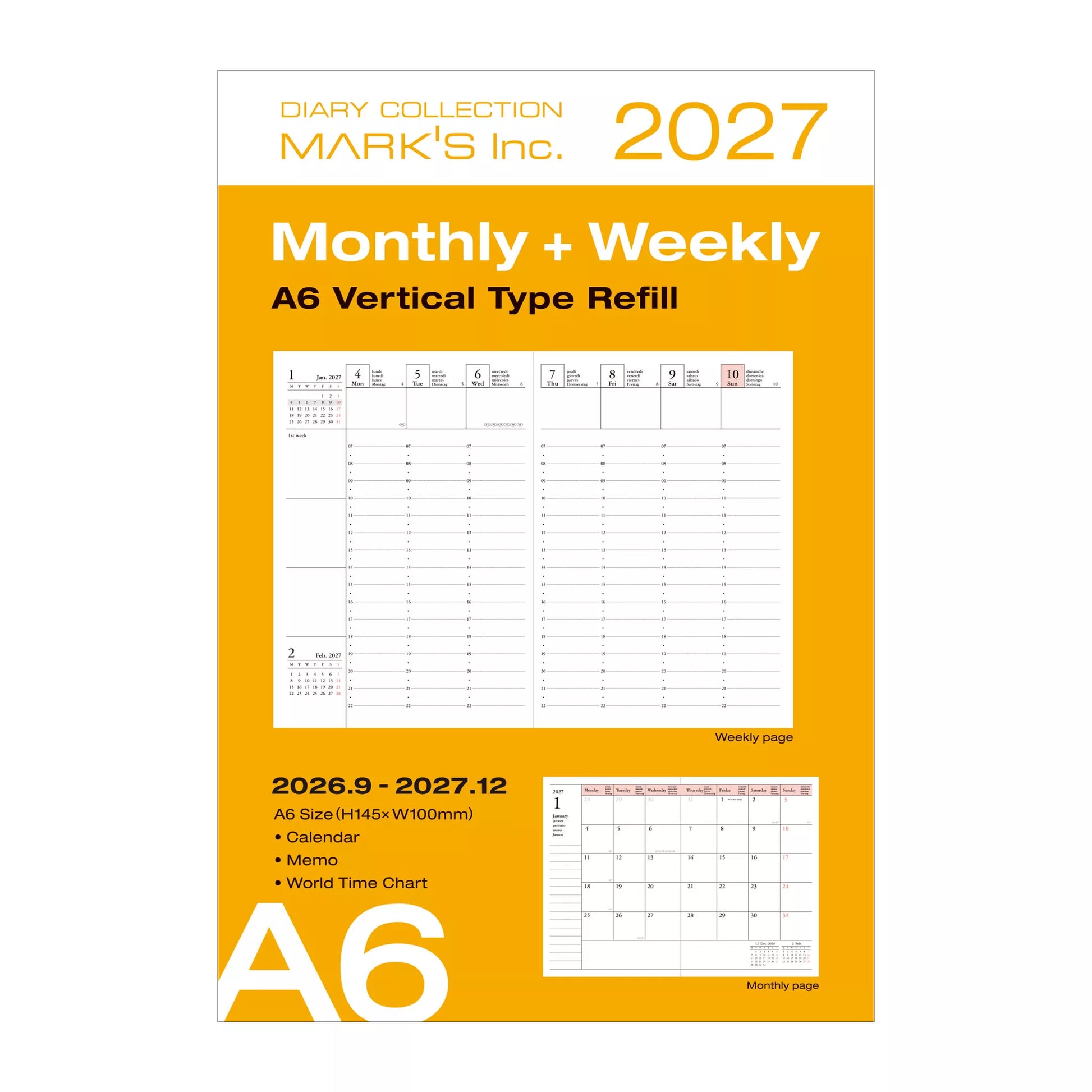 2027 diary collection refill with monthly and weekly layout on a white background