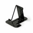 Black metal phone stand on a white background