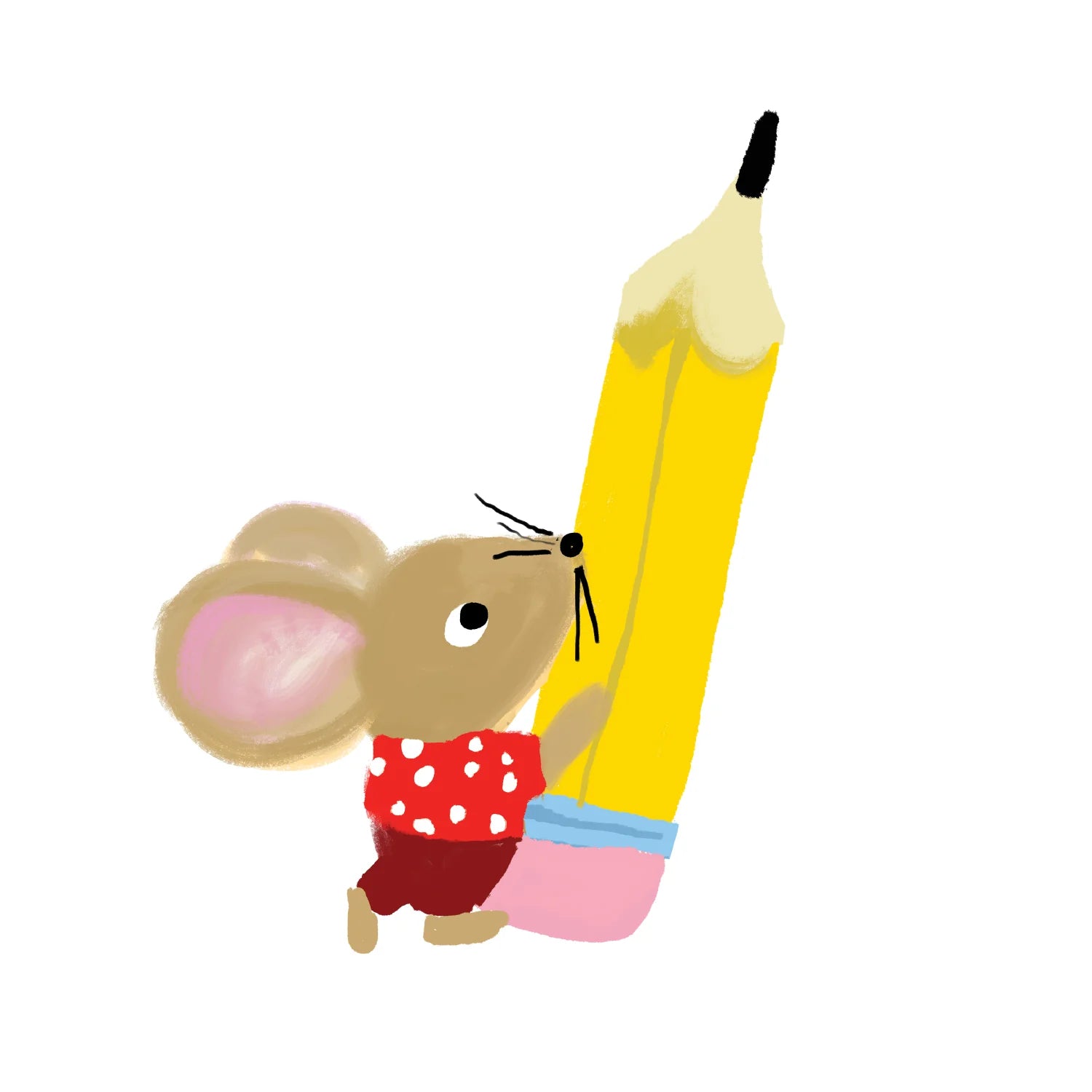 Vinyl sticker with an illustration of a mouse holding a yellow pencil on a white background