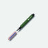 Green pen with pink and blue accents on a white background
