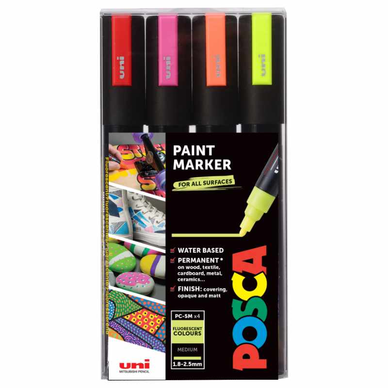 Posca Fluorescent Paint Markers Pack of 4