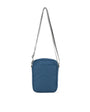 Blue crossbody bag with a zigzag pattern on a white background