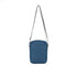 Blue crossbody bag with a zigzag pattern on a white background