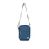 Blue crossbody bag with a strap on a white background