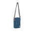 Blue crossbody bag with a gray strap on a white background