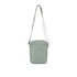 Pewter crossbody bag with a quilted pattern on a white background