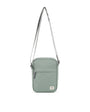 Pewter crossbody bag on a white background