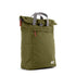 moss coloured backpack in front of a white background