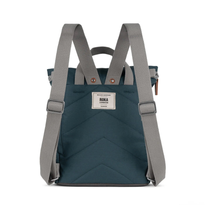 dark grey coloured backpack with grey straps on a white background 