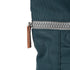 zip close up of dark grey coloured backpack on a white background