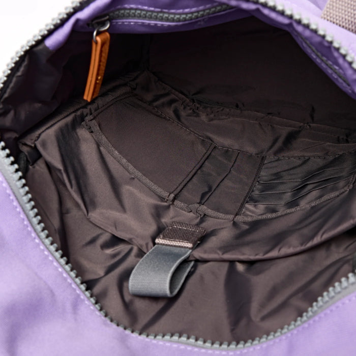 interior shot of lavender coloured backpack 