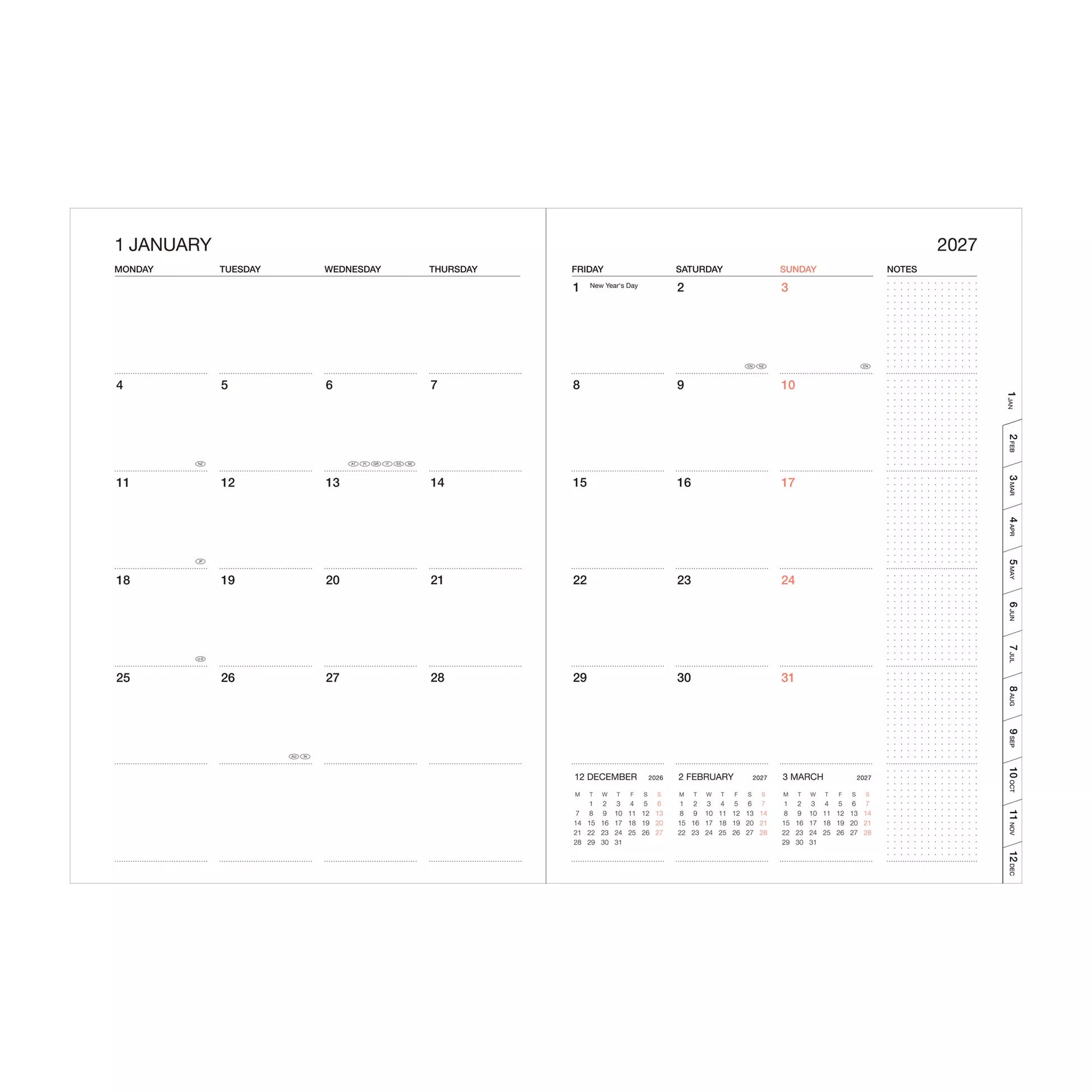 Calendar for January 2023 with a white background