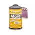 Enamel pin shaped like a 35mm film canister with 'Shoot More' text.