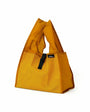 Yellow reusable bag with a brand logo on a white background