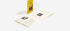 Two open books with black and white images on a white background