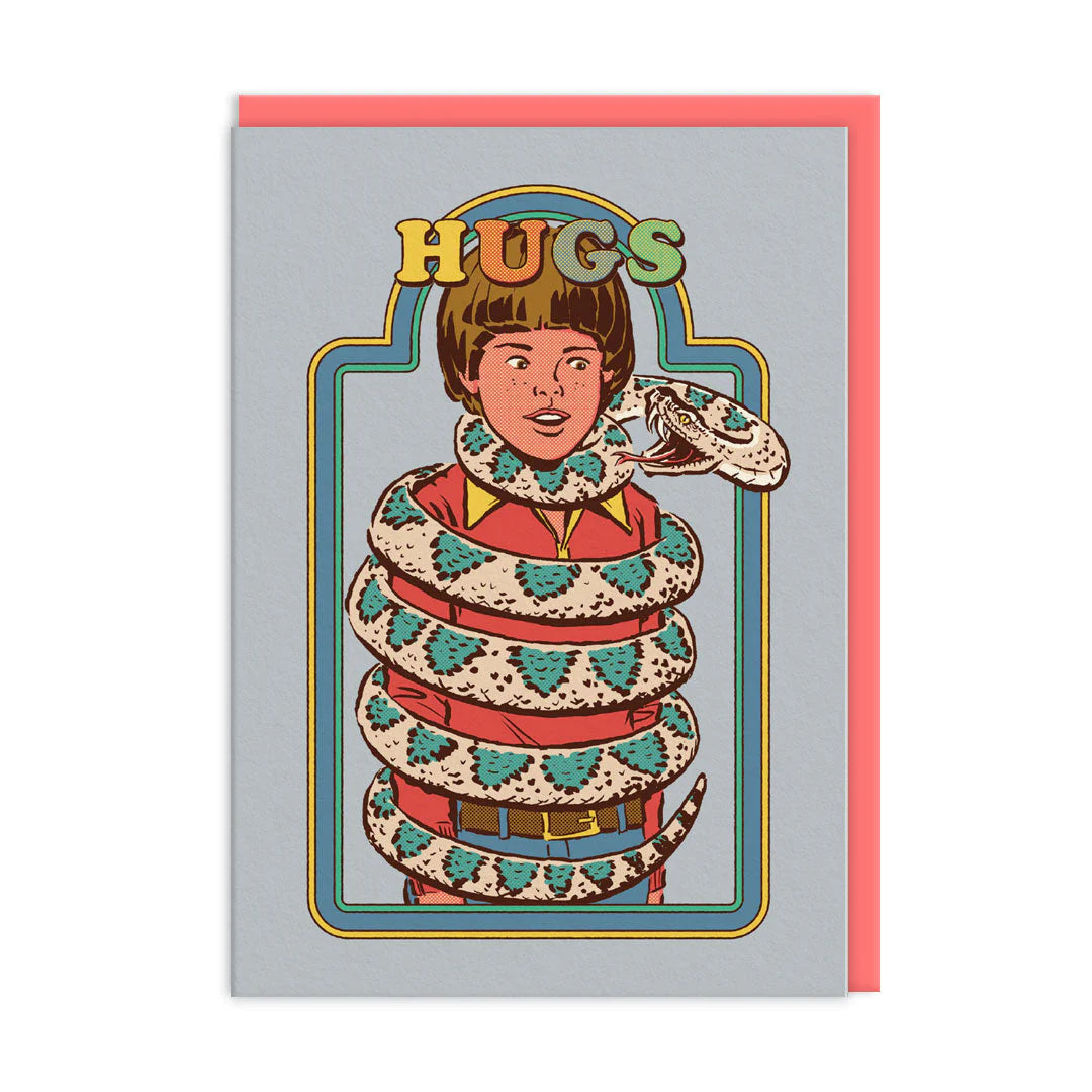 Snake Hugs Greeting Card with a person with a snake wrapped around them