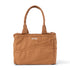 Brown tote bag with 'Soolta' branding on a white background