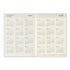 A two-volume traveler's notebook showing the years 2027 and 2028, with monthly calendar grids printed on cream-colored pages with red headers.