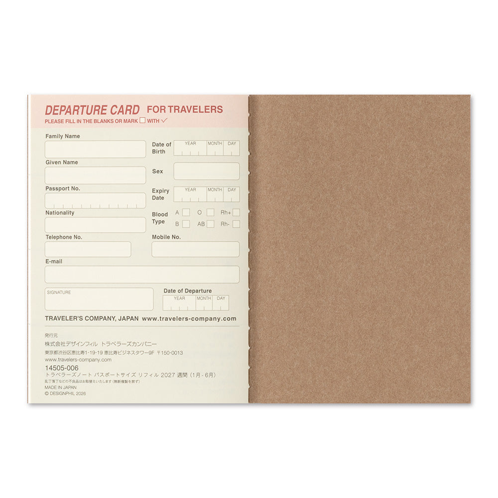 TRAVELER'S Notebook Passport Refill: Weekly Diary 2027 *Pre-Order*